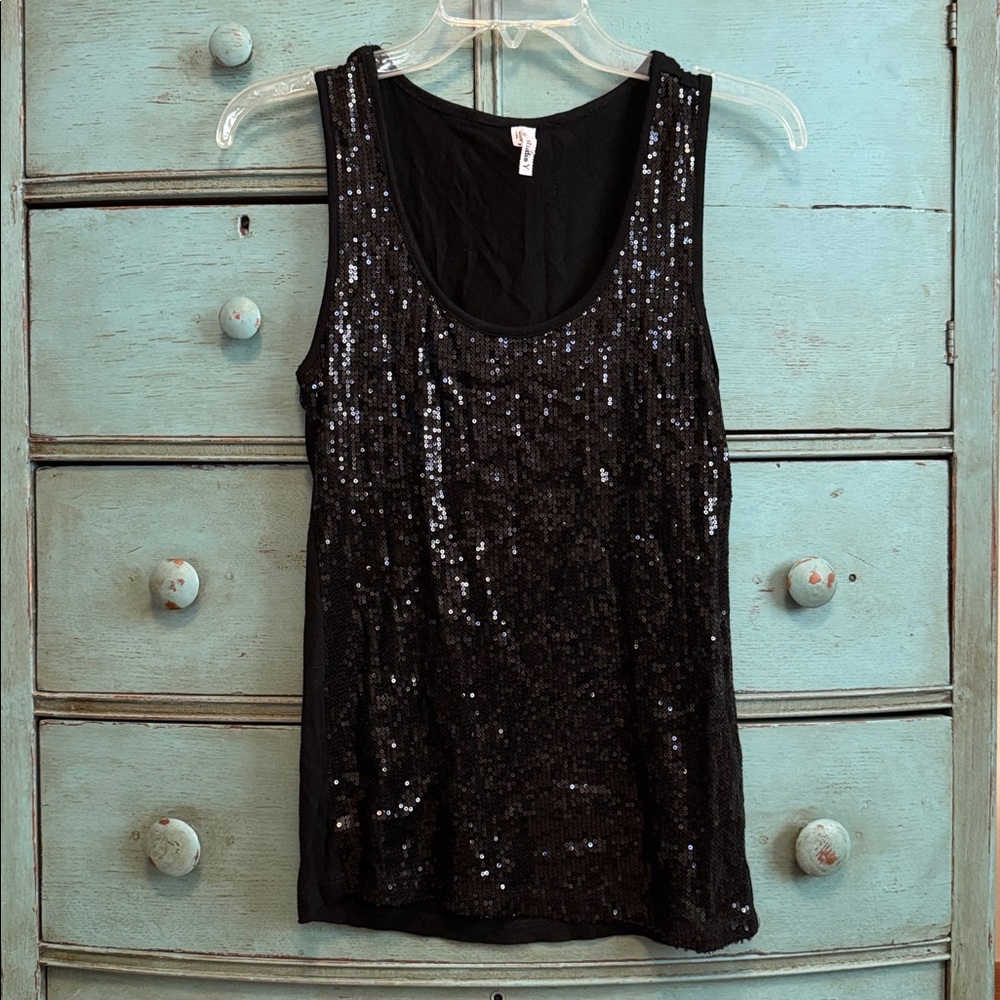 Studio Y Elegant Black Blouse with Black Sequins Detail